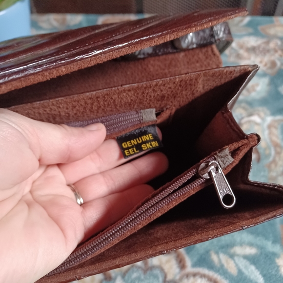 Vintage Genuine EEL Skin Leather Redish/Brown Clutch Purse W/Removable Strap 10" - Picture 12 of 16